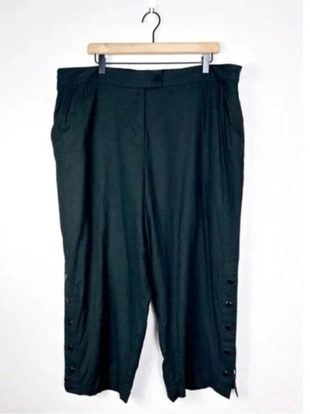 Universal Standard Linen Blend Button Cropped Pants Black size 14/S